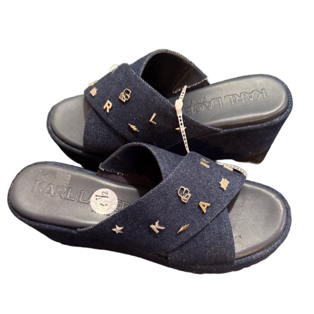 Karl Lagerfeld Dark Blue Slide Sandals with Gold Details